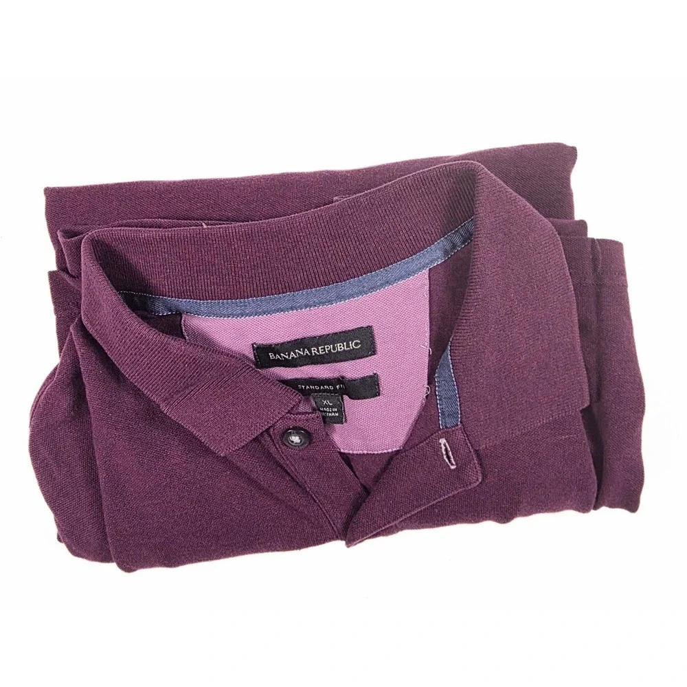 Banana Republic Standard Fit Maroon 1/4 Button Short Sleeve Polo‎ Men's Size XL